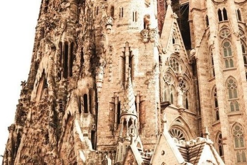 Close-up of intricate Gothic architecture with spires and detailed carvings.